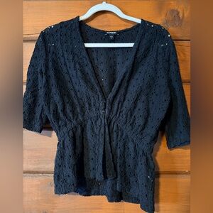 Express Black Lace V-Neck Peplum Blouse